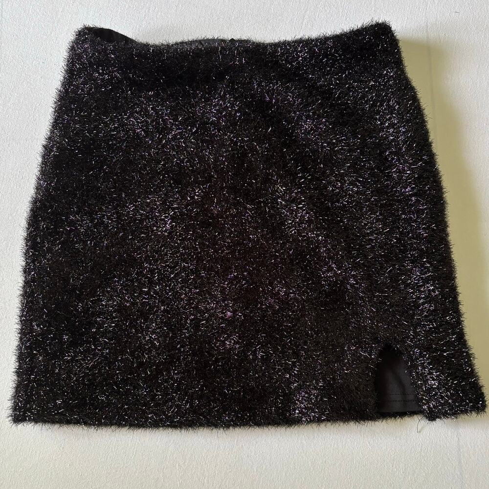 Vintage Y2K Fuzzy Black Mini Skirt, Girls Size XL or Womens Size XS
